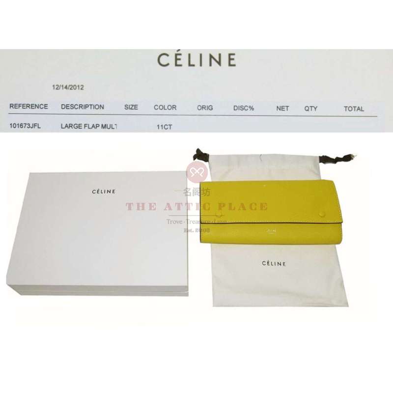 Celine Yellow Soft Calf Flap 16 cards Long Wallet-0