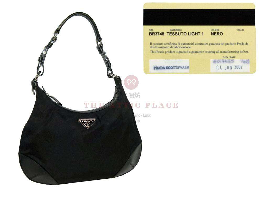 Prada BR3748 Black Tessuto/ Calf Light Hobo Small Bag