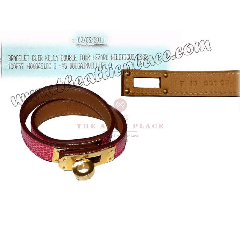 Hermes Lizard Niloticus Kelly Double Tour Bougainvillea XS Size T Stamp Gold Hardware-0