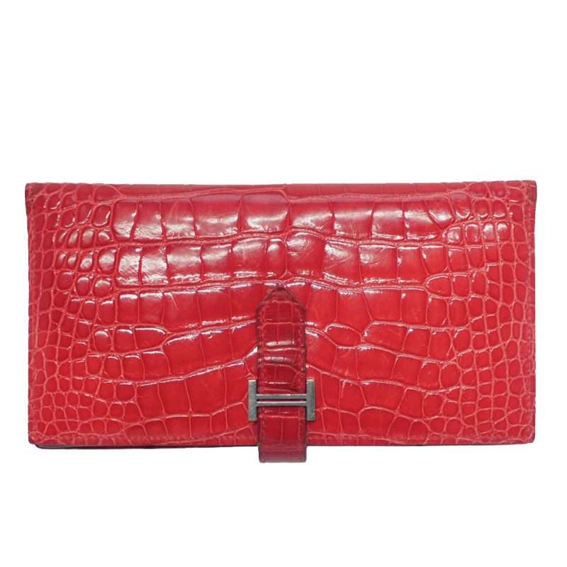 Hermes Bearn Wallet Bouganvillier H Shiny Alligator Leather N Stamp
