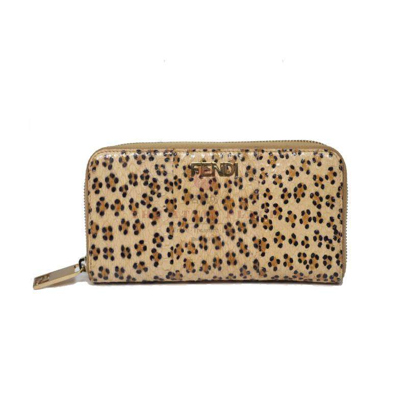 Fendi SM0024 Beige Print Python Leather Zipped Around Wallet