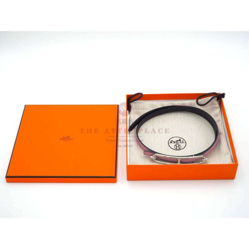 Hermes Silver Roulis Belt Buckle & Reversible Leather Strap 13mm Swift/ Epsom Pink/ Purple leather- Size 75
