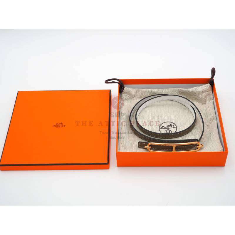 Hermes Silver Roulis Belt Buckle & Reversible Leather Strap 13mm Swift/ Epsom Etoupe/ Blanc leather- Size 75