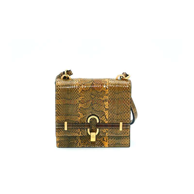 Gucci 005-0802-2684 Cognac Brown Snakeskin Leather Mini Flap Shoulder Bag