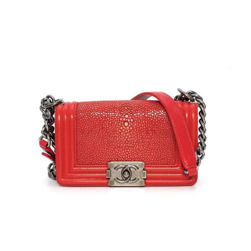 Chanel 16711959 Coral Red 12A Stingray Mini Boy Bag Ruthenium Hardware