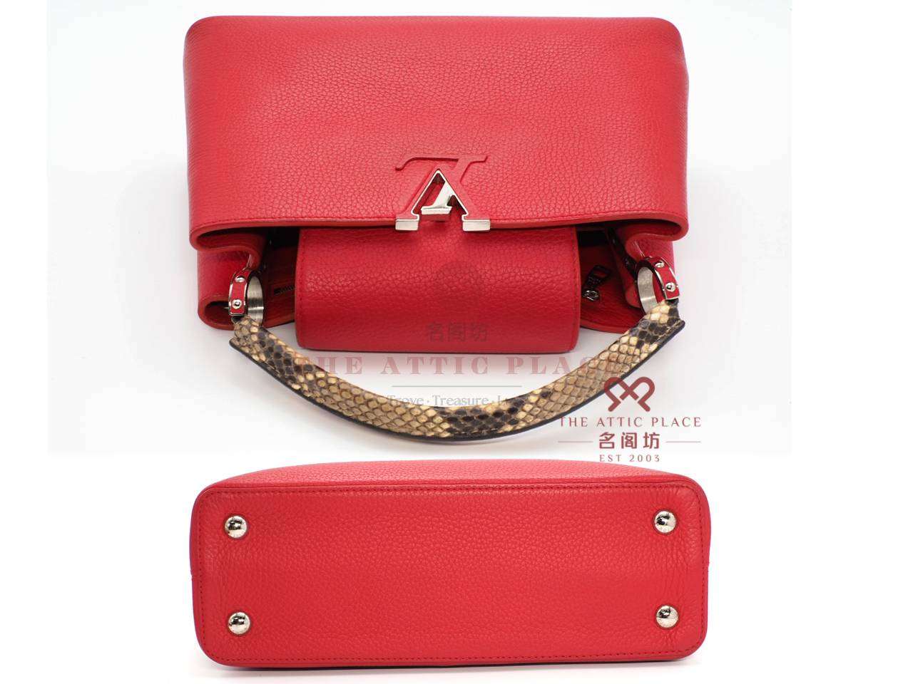 Louis Vuitton Limited Edition Red/ Rubis Capucines PM Python Handle Tote/ Shoulder bag (MI0156) - Image 4